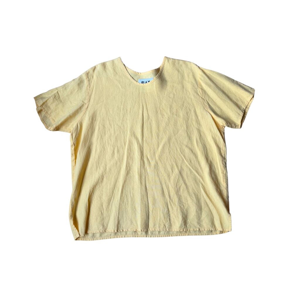 Flax Yellow Lightweight Linen Oversized Boxy Crew Neck Linen Tunic Size M